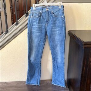 Veronica Beard Carly Kick Flare High Rise Jeans with Frayed Hem Size 25